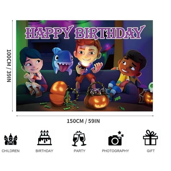 Sharkdog Happy Birthday Sign 5 x 3 Banner Party Supplies Halloween Backdrop - Picture 2 of 4
